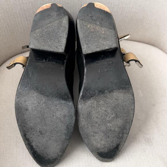 Toga Pulla Boots Womens 37 7 Buckle Belted Cowboy Ankle Black Suede Boho Western - Picture 10 of 11